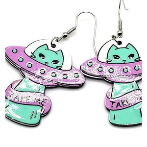 Cat Being Abducted Acrylic Earrings 2.5in